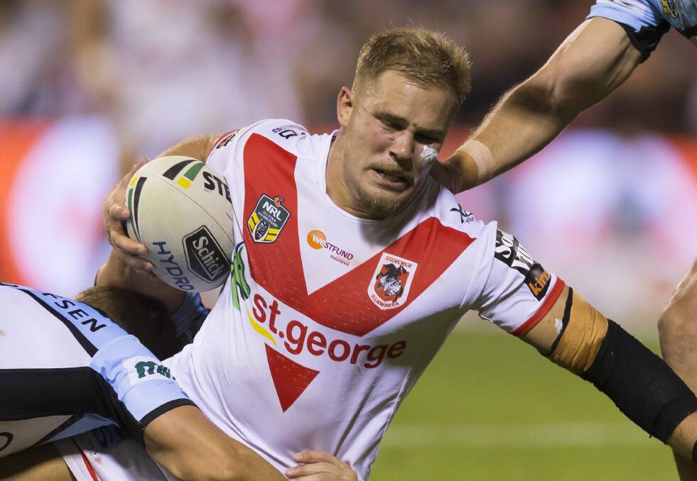Jack de Belin playing for the Dragons during this year's NRL season. Picture: AAP