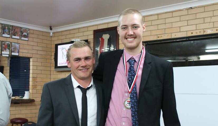 RECOGNITION: Kirk Hamblin (left) was named Saint of the Year and Josh Hanlon received the Geoffrey Colin Whyte Memorial “Most Determined to Succeed” Award at North Wagga's presentation night. 