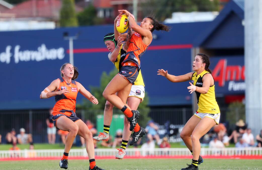 Rebecca Beeson was another to shine in the midfield for GWS, along with Alyce Parker, and help set up their win. Picture: Emma Hillier