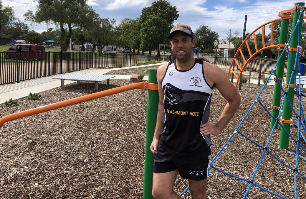 CHILD'S PLAY: Mitch Stephenson at The Rock-Yerong Creek's Victoria Park, where there's a new playground, new netball courts and a second footy field going in.