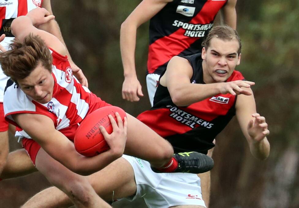 Marrar full-back Adam Whyte (right) remains out with a thigh injury suffered playing for the Bombers' 17s when first grade had the bye. 