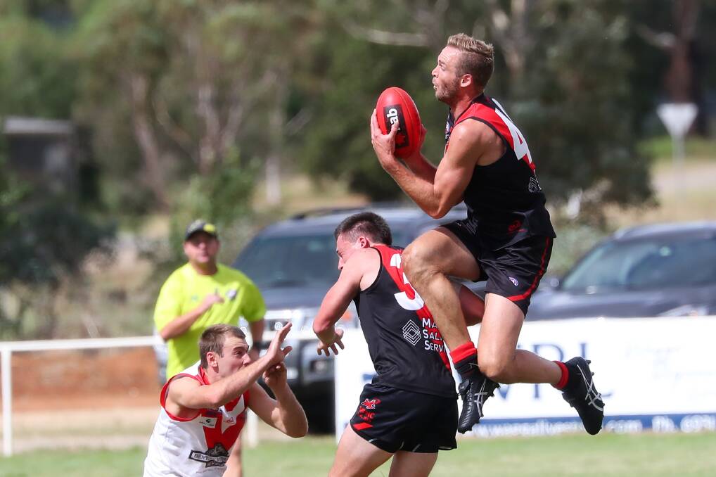 HIGH FLYING: When he's on song, Lawton is among the most exciting players in the AFL Riverina competitions.