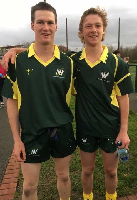 BLUES BROTHERS: Rising Coleambally footballers Harry Tooth and Chris Hayes are touring Ireland, the UK and France with the Australian Wanderers. 