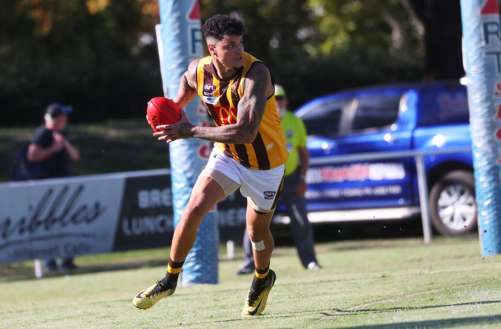 GUMLY RETURN: East Wagga-Kooringal's Jarrad Boumann kicked four goals at North Wagga. The Hawks hope the best of Boumann is to come after an injury-interrupted season. 