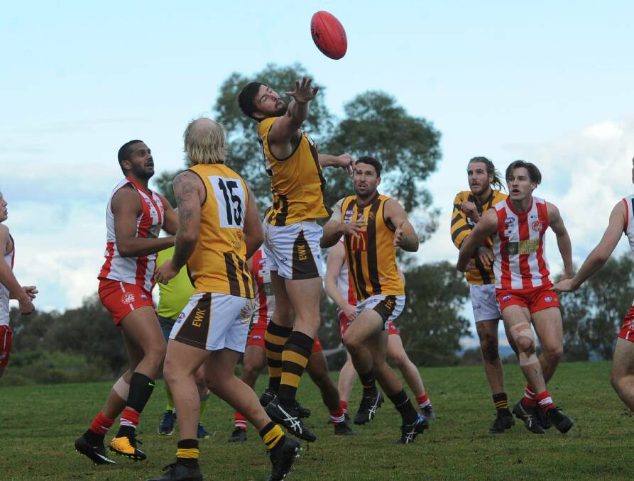 Nick Hull kicked five goals in his last game at Peter Hastie Oval, in 2018. Picture: Peter Doherty