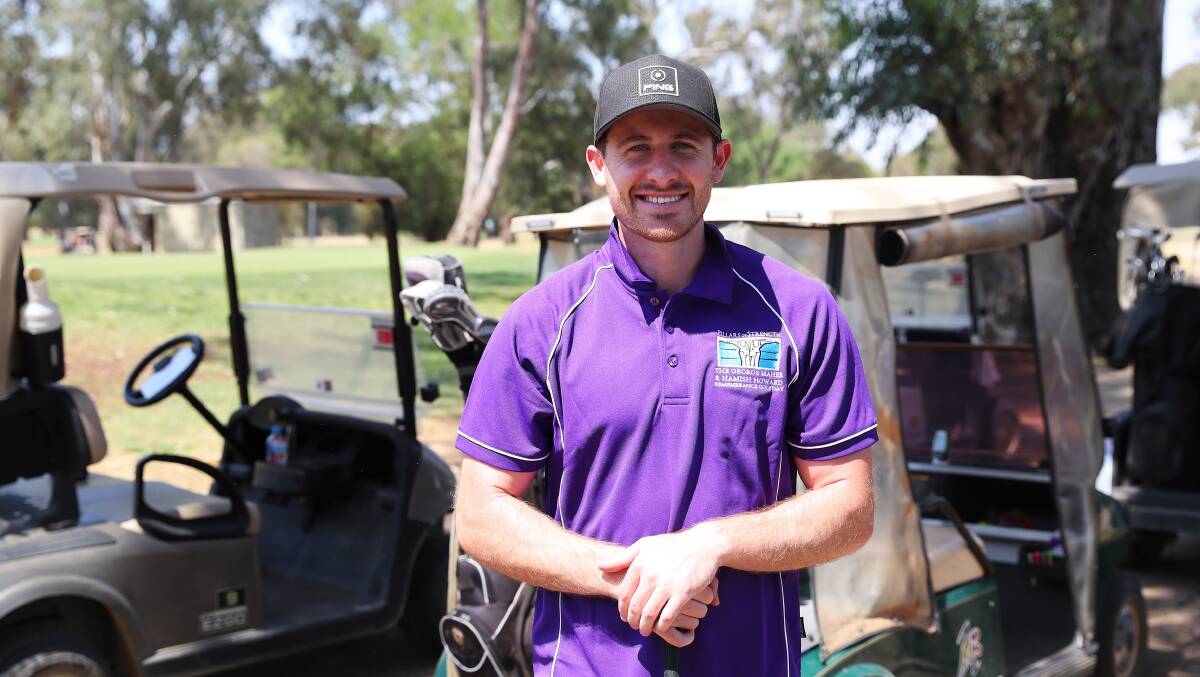 Sydney Swans' Harry Cunningham, a regular at the Pillars of Strength golf day, played in Cameron Smith's group. Smith said he was enjoying discussing pre-season and off-season programs with the former Wagga junior. Picture: Emma Hillier