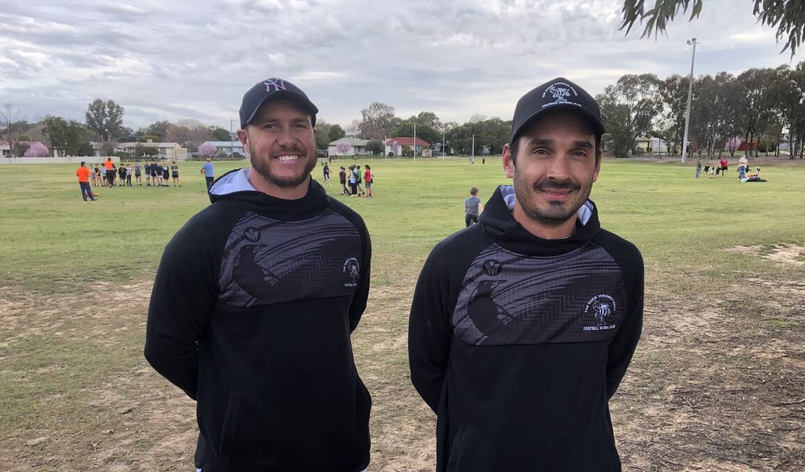 NEW BEGINNINGS: Heath Russell (right) has taken on a co-coaching role at The Rock-Yerong Creek alongside Brad Aiken. Picture: Peter Doherty