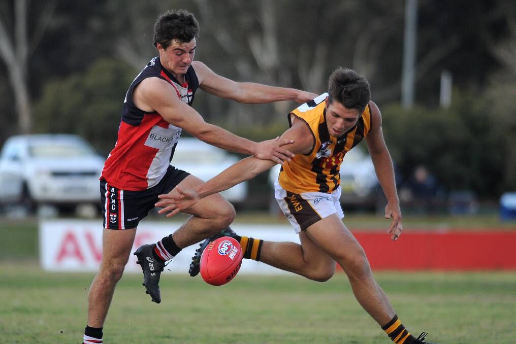 TOUGH TUSSLE: North Wagga co-captain Cayden Winter (left) says the intensity 'definitely goes up a notch' for their games against East Wagga-Kooringal. 