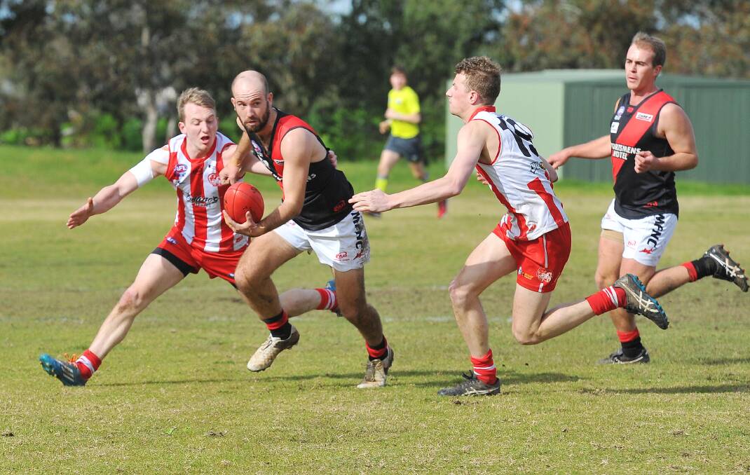 Bryce Graetz in action for Marrar against CSU in the latter stages of the 2016 season. Moving to Newcastle, Graetz is one of the few Bombers' departures for 2017. Picture: Kieren L Tilly