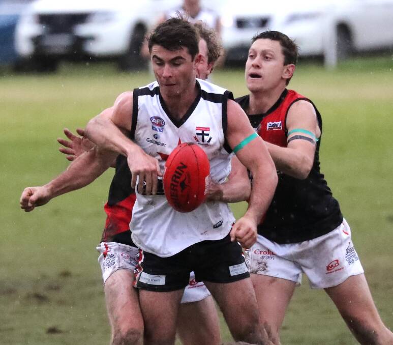 SOLID START: North Wagga's Jed Winter (pictured playing Marrar last year) caught the eye for the Saints against Osborne on Thursday. The Bombers have their first pre-season game on Monday night. 