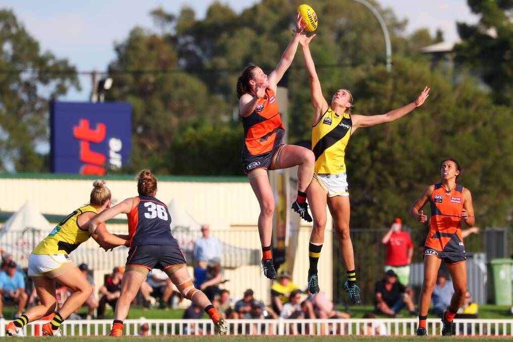BEFORE THE PANDEMIC: GWS Giants and Richmond in their AFLW competition game in Wagga in early March, just before the world changed. Picture: Les Smith