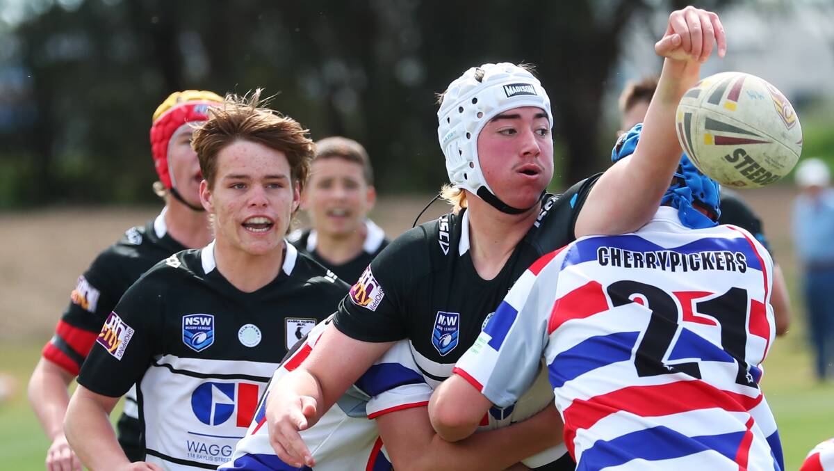 HIT UP: Mason Tak in action for Wagga Magpies under 15s in 2020.
