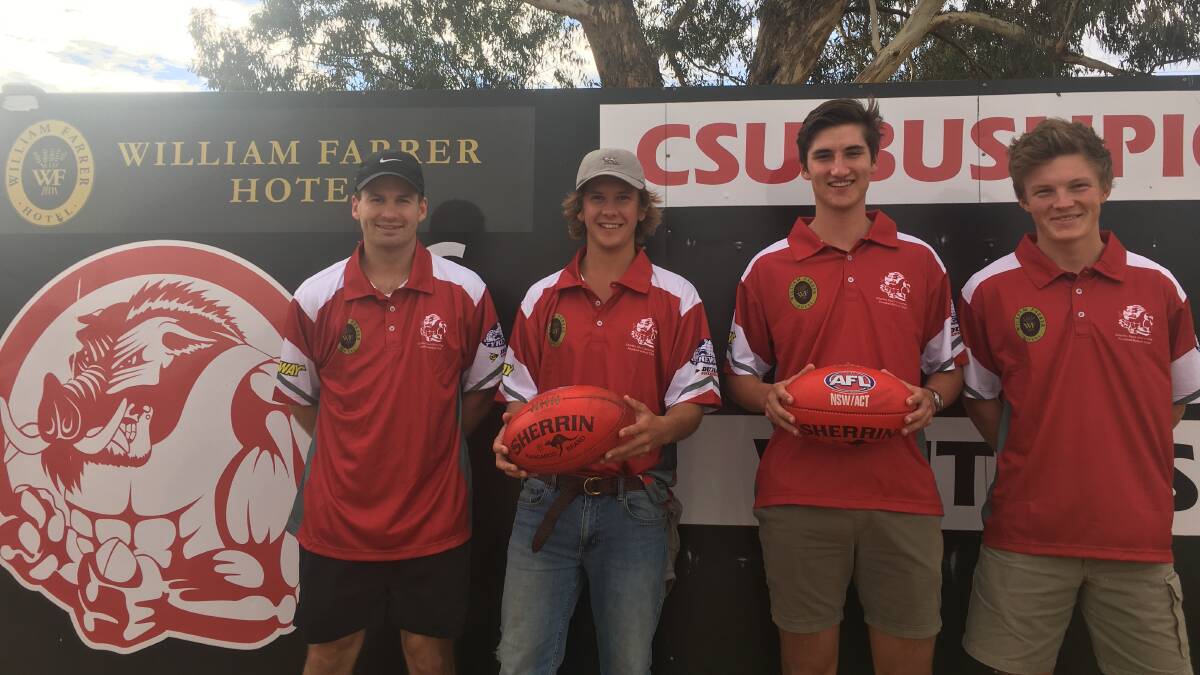 KEEN PIGS: Sam Barrow (Colac), William Headlam (Broken Hill), Walt Morton (Ainslie) and Andrew Corrigan (Corowa-Rutherglen) are some of the new faces at CSU training this week. 