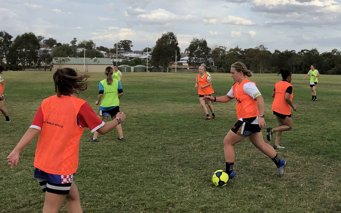IN MOTION: Young gun Brooke Gayler takes off at training as Wagga City Wanderers women's team finalises preparations for Sunday's first game. Picture: Peter Doherty