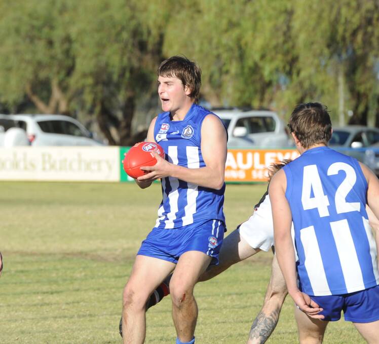 BACK HOME: Temora's Angus McRae defuses a North Wagga raid last time they met. The defender's had a superb season back at the Roos. 