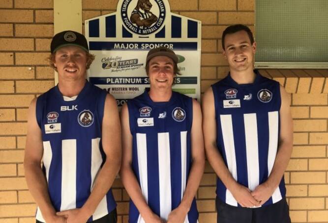ON BOARD: Temora recruits (from left) Layne Smith, Will McMartin and Max Richardson at Nixon Park on Friday night. 