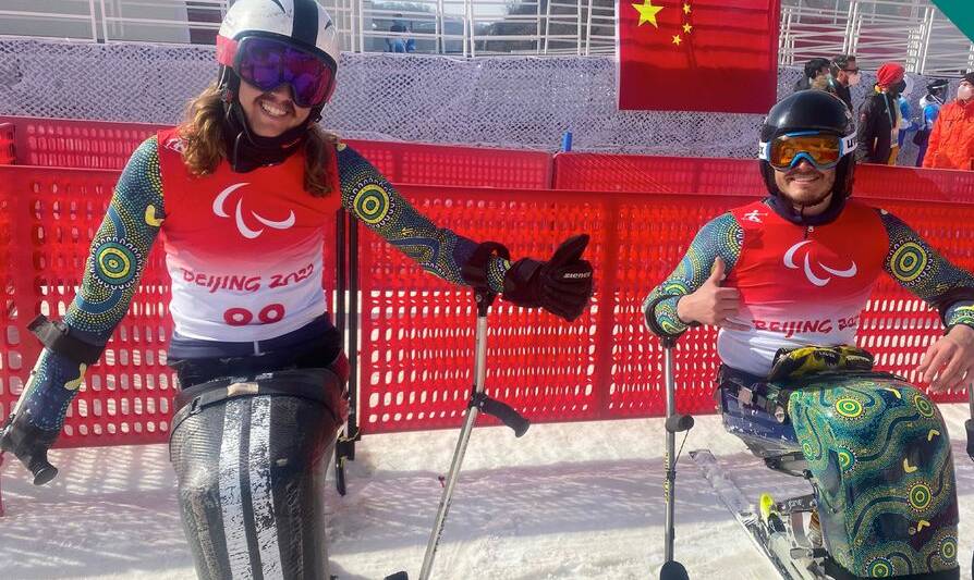 SMILING START: Weethalle's Josh Hanlon (left) with teammate Sam Tait after his Paralympics debut in China on Thursday. Picture: Paralympics Australia
