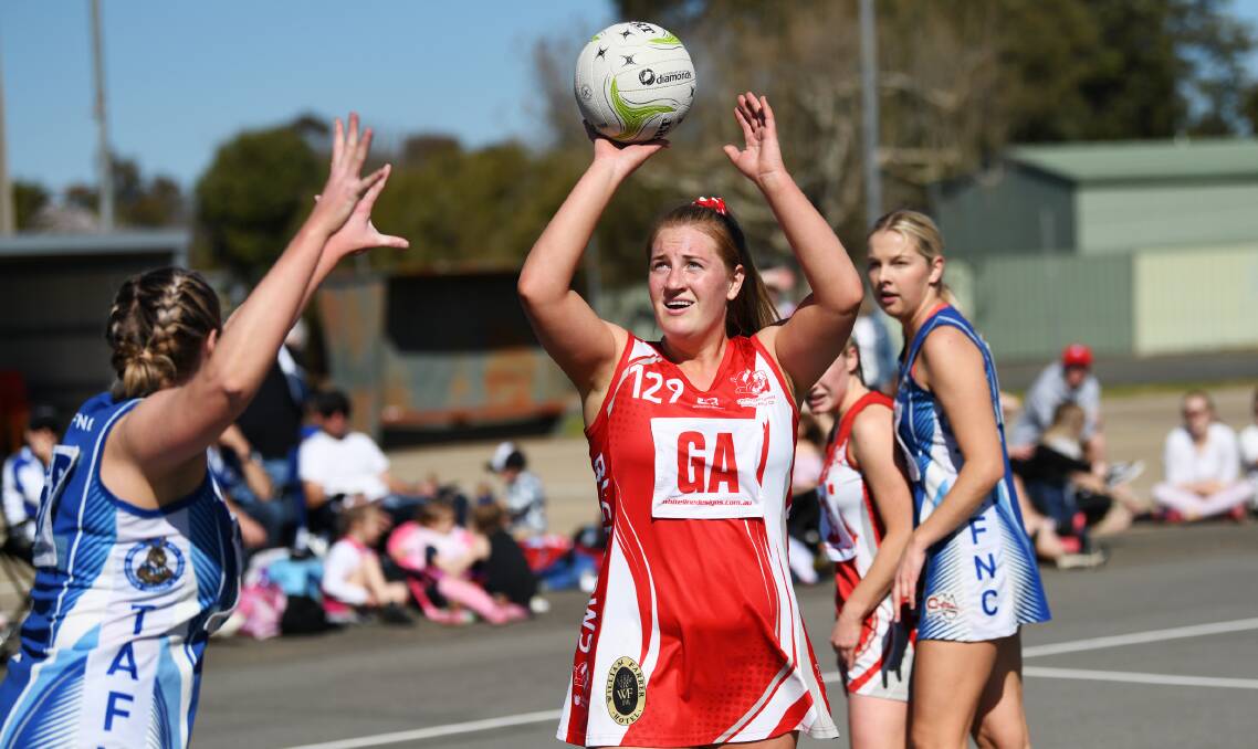 CSU's Claire Wilson in the Bushsows' big win against Temora in Saturday's A Grade netball qualifying final. 
