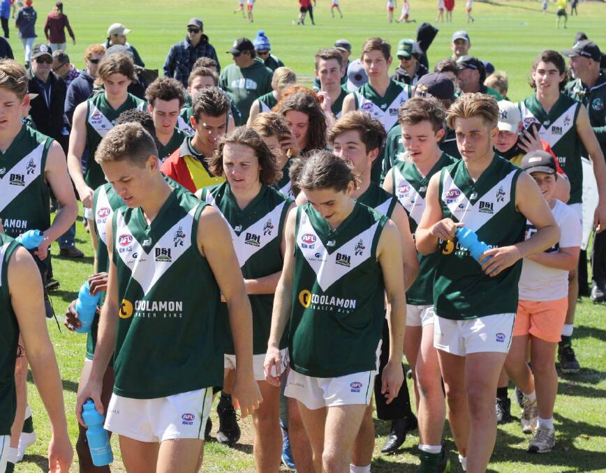 BIG THRILL: Hoppers players after holding out Collingullie-Glenfield Park in last Sunday's preliminary final. 