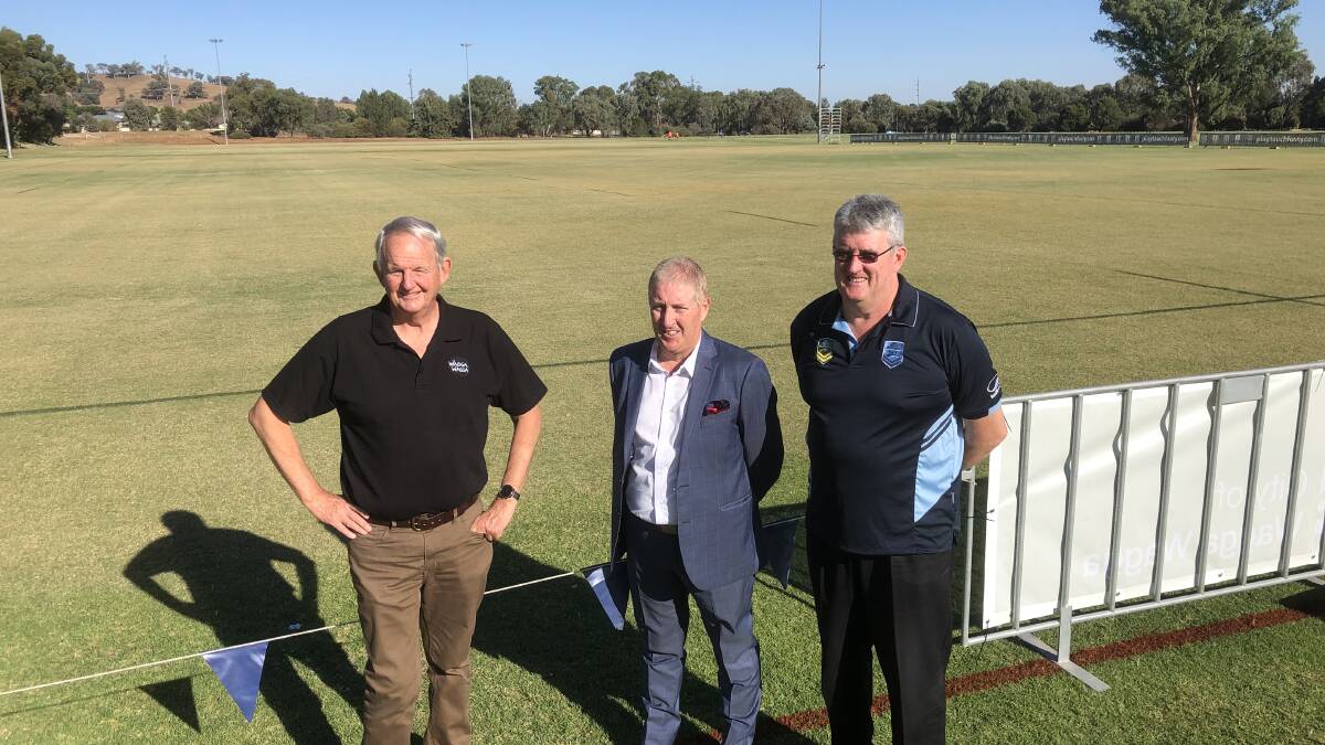 ANTICIPATION: Mayor of Wagga, Greg Conkey, with NSW Touch officials Dean Russell and Chris Dolahenty at Jubilee Park on Thursday. 