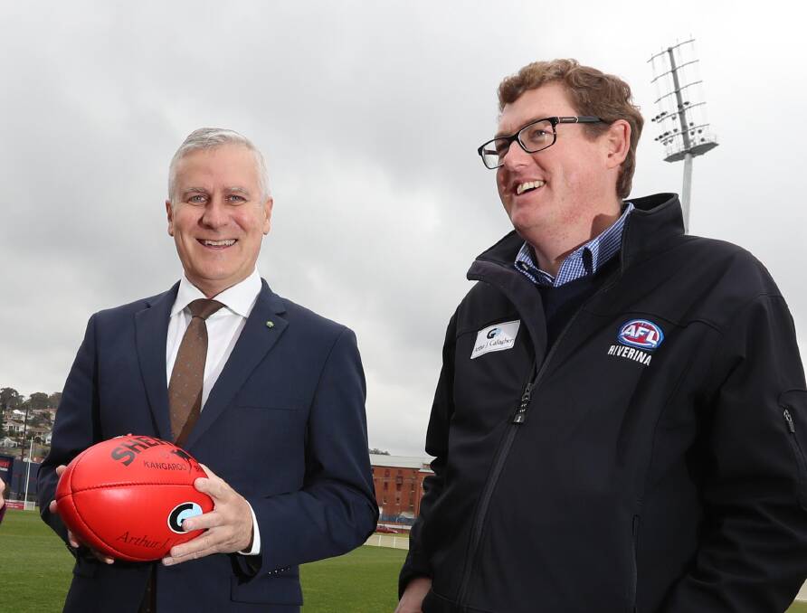 Deputy PM and Member for Riverina Michael McCormack with AFL Riverina chairman Michael Irons
