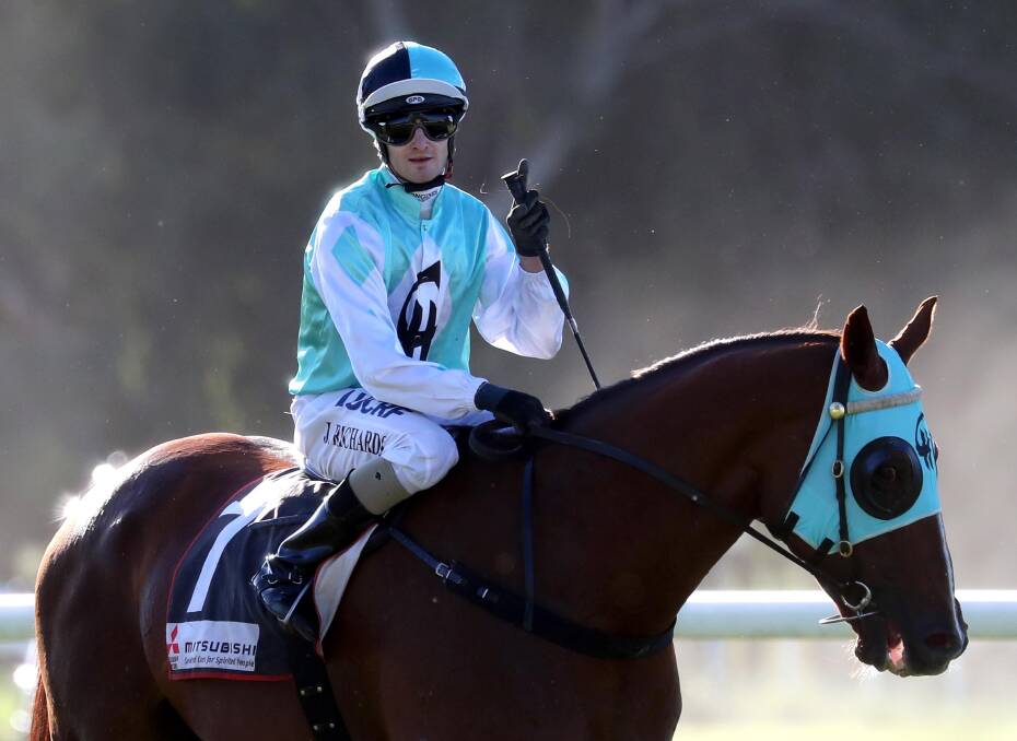 IN FORM: Josh Richards (pictured aboard Class Clown after their Gundagai Cup victory) enjoyed a winning double early at Albury on Thursday. Picture: Les Smith