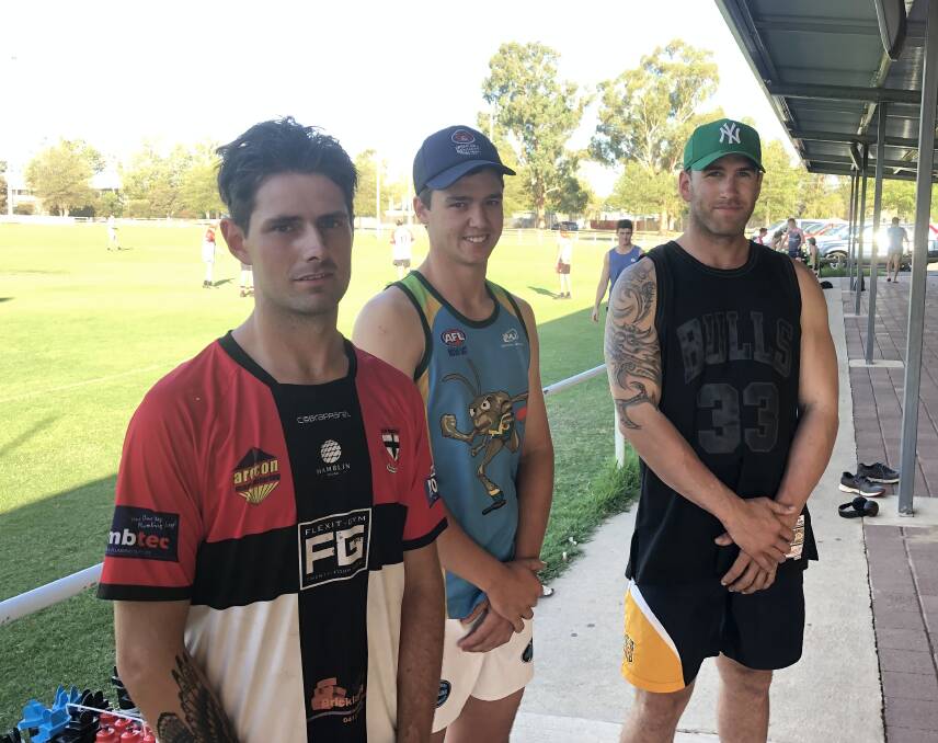 FINDING THEIR FEET: New faces at North Wagga include (from left) former junior Rhyce Doneley and talls Ky Hanlon and Drew Mitchell. 