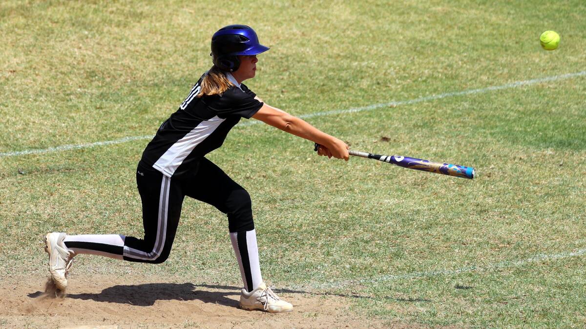 GOOD FINISH: Riverina's Ruby Thornely gets bat on ball in the home side's last game, a win over South Coast, on Thursday. Picture: Les Smith