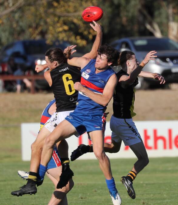 DERBY: Robertson spoils Wagga Tigers star Campbell Lovell while playing for Turvey Park in 2018. Picture: Les Smith