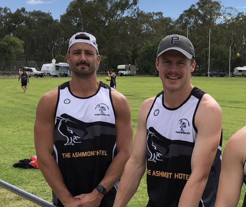 FLYING START: Dean Biermann (left) and Joey Kerin shared 11 goals between them in their first home game at The Rock, as the 'Pies were too good for Coleambally.