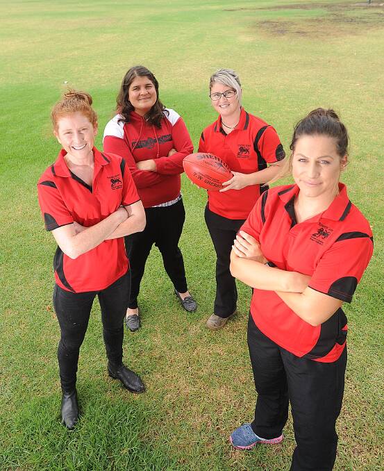 NEW ERA: From left, Riverina Lions new faces Bridget Doyle and Tesni Pattiaratchi with new captain Amy Coote and vice-captain Erin Diggelman. Picture: Laura Hardwick