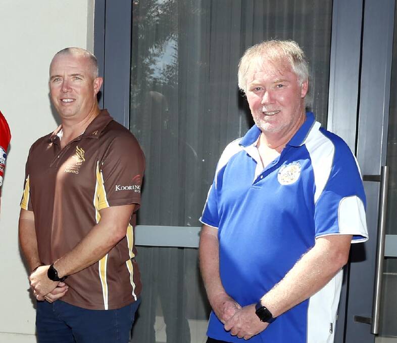 New Temora coach Russell Humphrey (right) at the season launch, alongside his East Wagga Kooringal counterpart Matt Hard. Picture: Les Smith