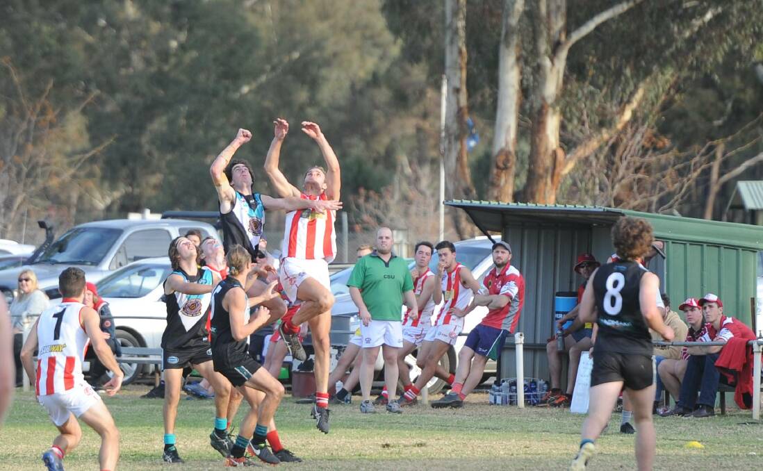UP IN THE AIR: The Northern Jets, taking on CSU at Ariah Park last year, are in need of more players six weeks out from the start of the season. Picture: Peter Doherty