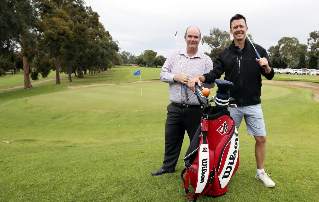 GOOD NEWS: Wagga Country Club's John Turner (left) and James Purcell are all smiles after confirming a $50,000 purse on offer for next year's Wagga Pro Am. Picture: Les Smith