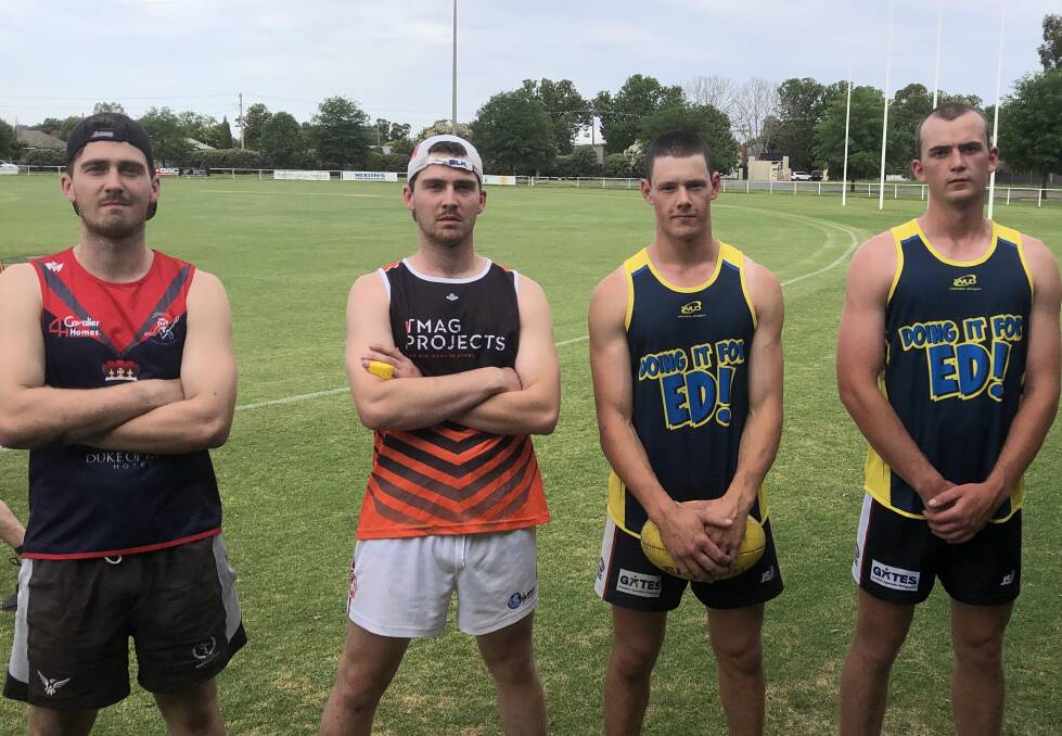 ALL SAINTS: North Wagga signings (from left) Sean Keith, Ben Keith, Elliott Winter and Lachie Johnson at McPherson Oval on Thursday night. Picture: Peter Doherty