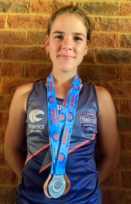 STATE MEDALS: Gundagai's Indiana Cooper claimed two bronze and a silver medal at last month's NSW All Schools Championships, including an Australian record for the under 16 T38 800m. 