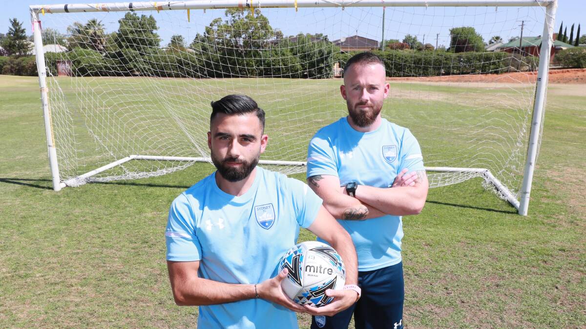 While Sydney FC's squad will hit Wagga on Friday, the club's advance party of Tunahan Guner (left) and Billy Kirk arrived on Thursday to organise a long weekend of community events as well as the W-League pre-season game on Sunday. 