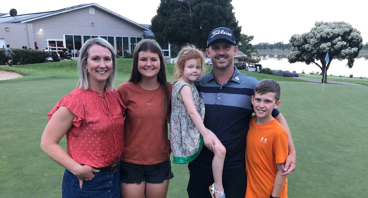 CLUB CHAMP: Luke Chisholm celebrates a
long-awaited and hard-fought victory with wife
Megan and children Lily, 14, Sascha, 5, and
James 11. Picture: Peter Doherty