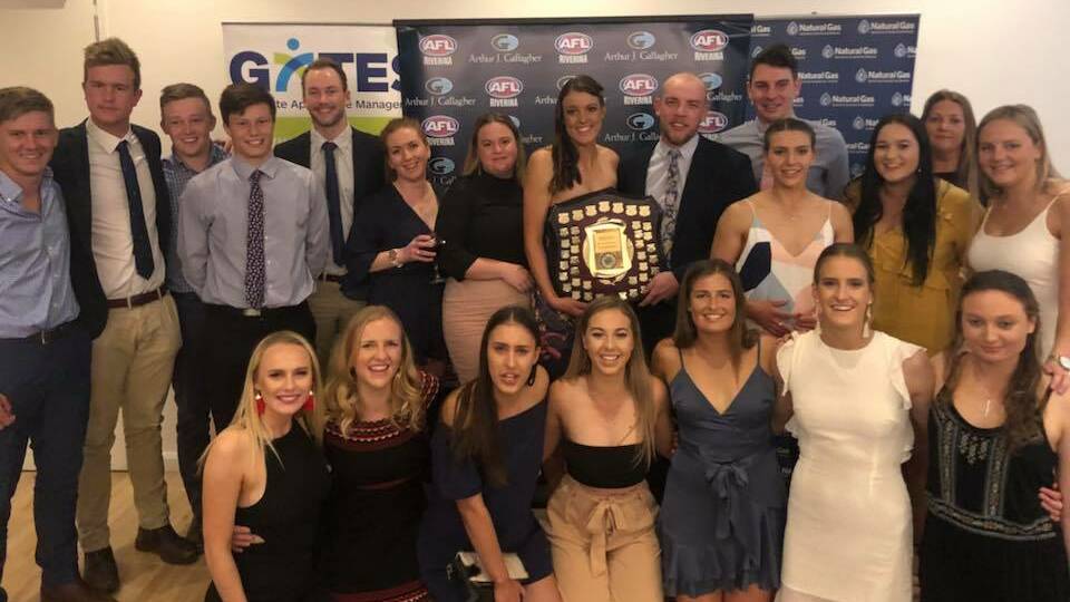 BIG SEASON: CSU Bushpigs and Bushsows celebrated their first Farrer League club championship at the league medal night this week, including a rising star award for A grade netballer Ashleigh O'Leary (front, second from right). 