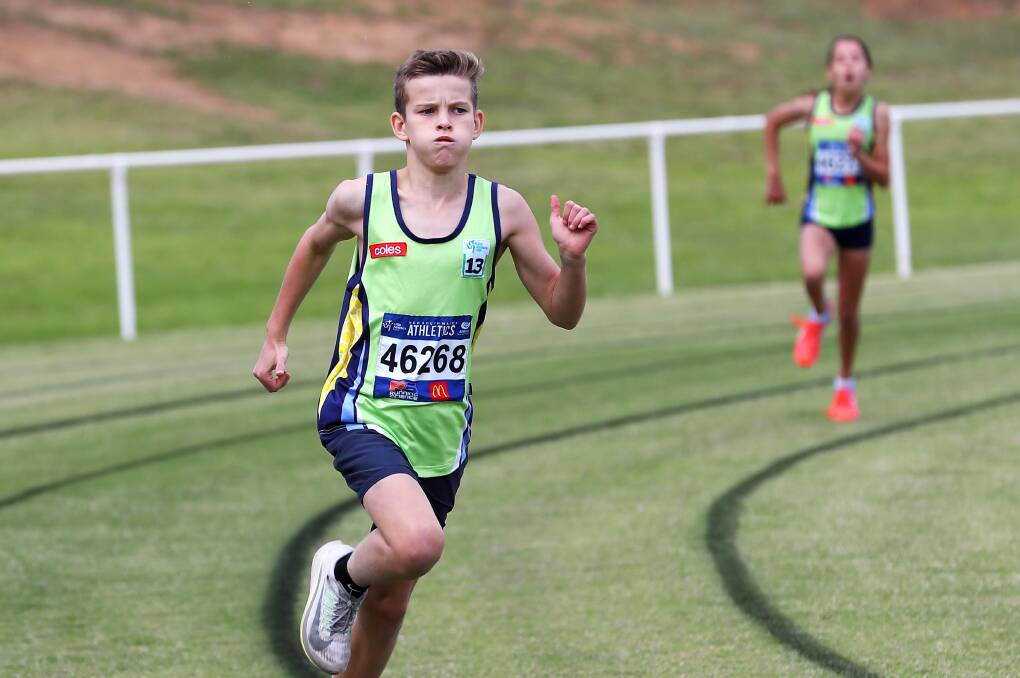 GOING STRONG: Max Deal of the Kooringal-Wagga club is on his way to victory in the under 13 boys 400m at zone athletics last week. Picture: Emma Hillier
