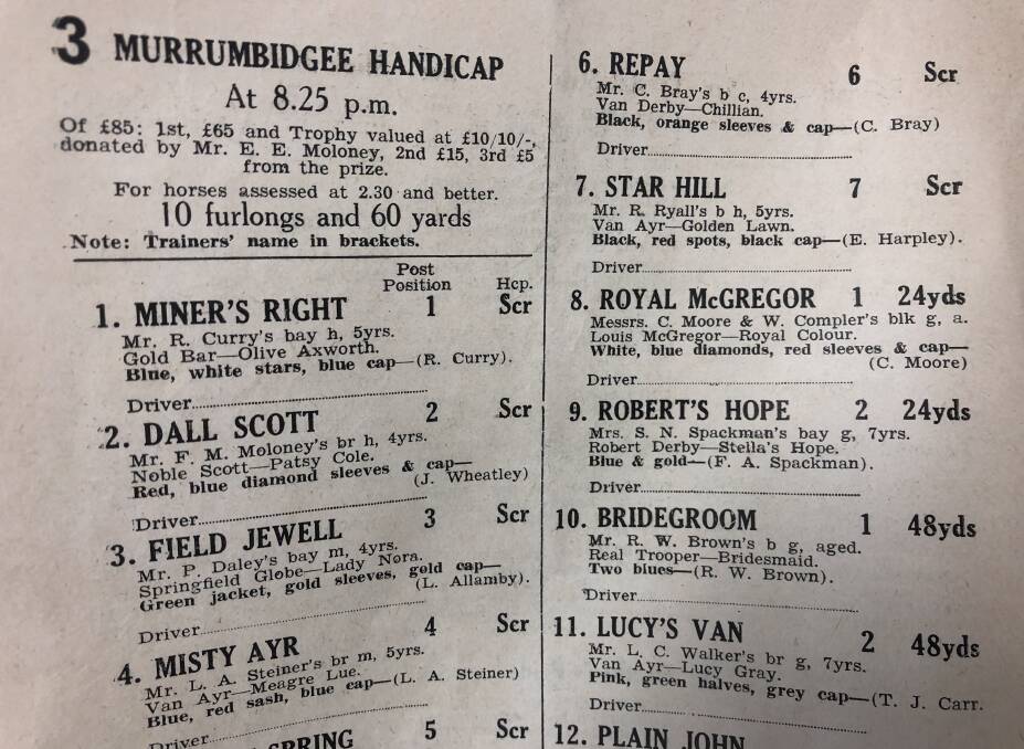 Two of the best horses Norm Diebert Snr recalls, Dall Scott and Star Hill, were in the same race on the first night of harness racing at Wagga, back in 1953. 