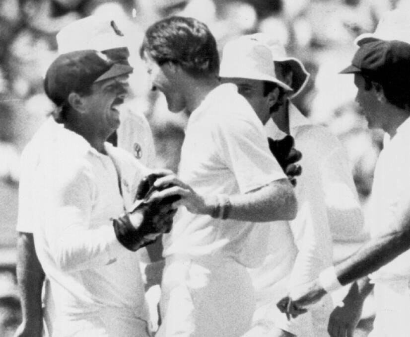 Geoff Lawson celebrates a wicket with 'keeper Rod Marsh in 1982. Picture: Fairfax Media