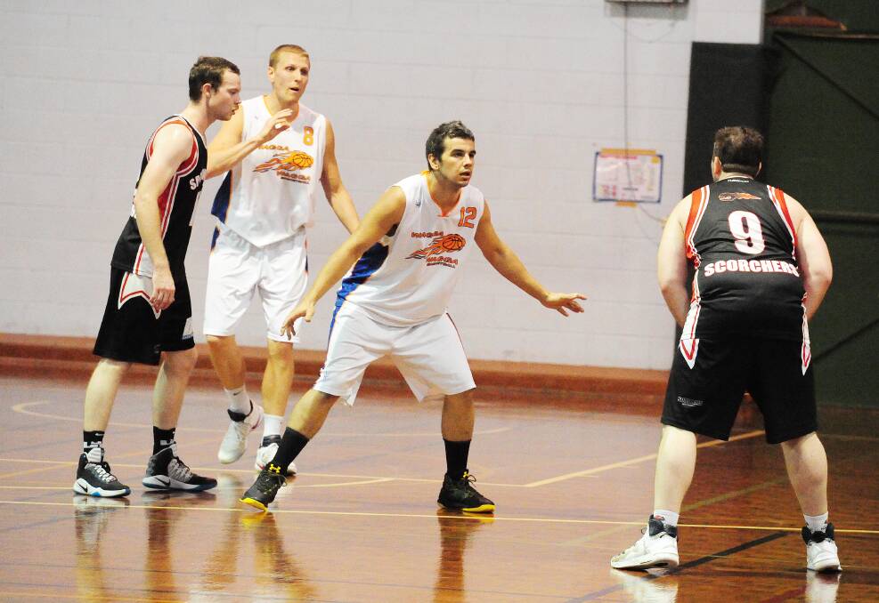 Wagga's Shaun Carter intimidating a Springwood Scorchers player in March. 