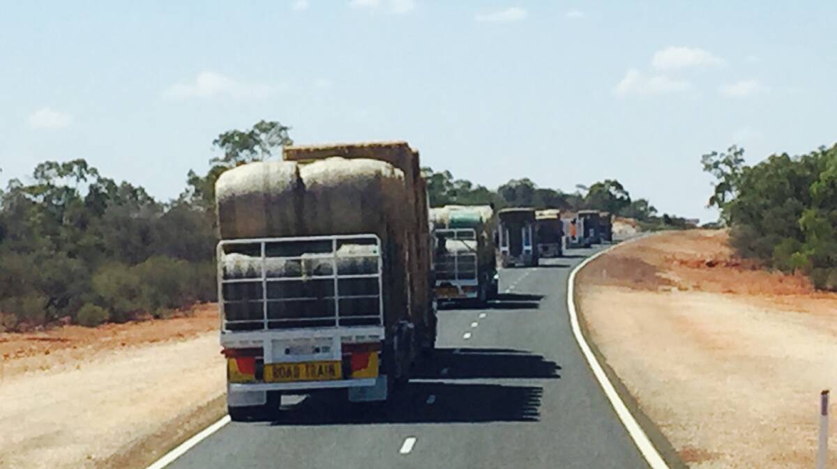 DREAM TEAM: The Burrumbuttock Hay Runners convoy closes up the gap on the straight stretch between Bourke and Cunnamulla on Thursday.