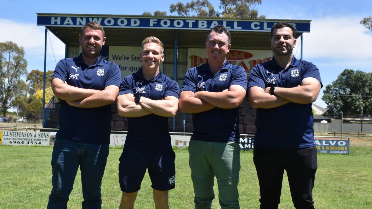 LEADERSHIP: Jason Bertacco and Andy Gamble (centre) will be in charge Hanwood's first grade side while Jayden Torino (left) and Jeremy Arcifa (right) will guide the reserves. PHOTO: Liam Warren