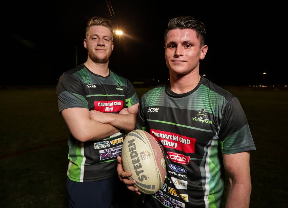 DOWN TO BUSINESS: Joe Lumb and Cian Timmins have been rushed into Albury Thunder's side to play Brothers. Picture: JAMES WILTSHIRE