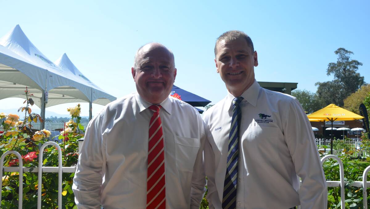 WELCOME: Glenn Munsie and Duane Dowell at the Muswellbrook Race Club meeting on Sunday.