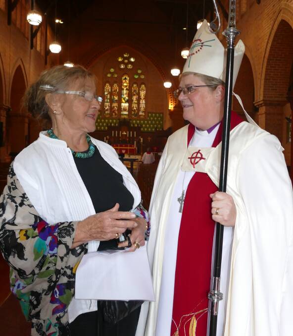 LONG-AWAITED: Beth Heinrich hears an apology from Bishop of Grafton, the Very Reverend Sarah Macneil, in Grafton on Sunday.