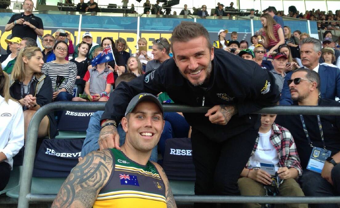 Sneaky selfie: Invictus competitor Nathan Whittington with the games ambassador David Beckham.