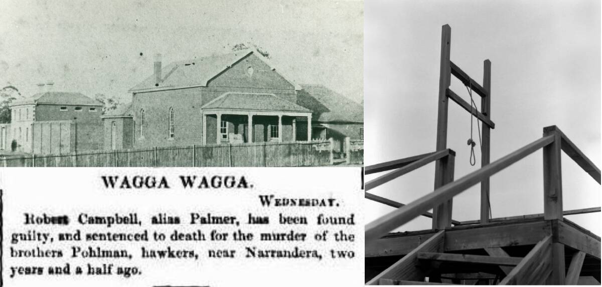Killed for his crimes: An image of Wagga's original courthouse, with the former jail in the background. Picture: CSU Regional Archives 
